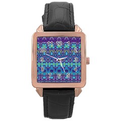 Boho Purple Blue Teal Floral Rose Gold Leather Watch  by SpinnyChairDesigns