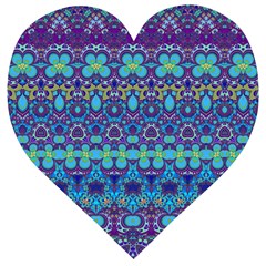 Boho Purple Blue Teal Floral Wooden Puzzle Heart by SpinnyChairDesigns