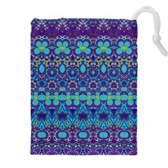 Boho Purple Blue Teal Floral Drawstring Pouch (4xl) by SpinnyChairDesigns