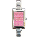 Boho Pink Floral Pattern Rectangle Italian Charm Watch Front