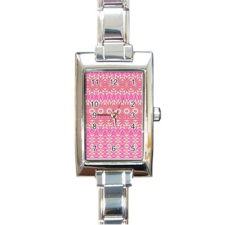 Boho Pink Floral Pattern Rectangle Italian Charm Watch