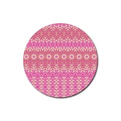 Boho Pink Floral Pattern Rubber Coaster (round)  by SpinnyChairDesigns