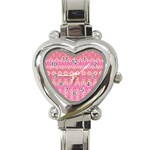 Boho Pink Floral Pattern Heart Italian Charm Watch Front