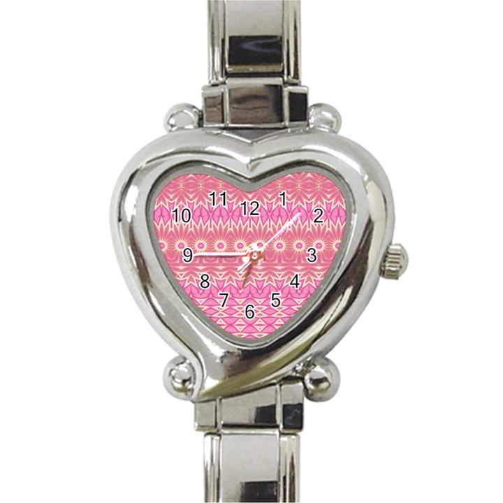 Boho Pink Floral Pattern Heart Italian Charm Watch