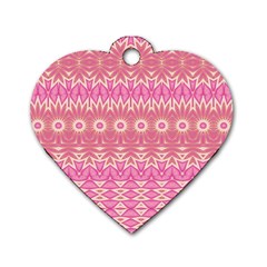 Boho Pink Floral Pattern Dog Tag Heart (one Side) by SpinnyChairDesigns