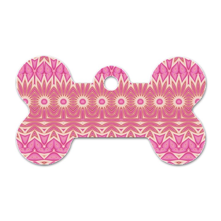 Boho Pink Floral Pattern Dog Tag Bone (One Side)