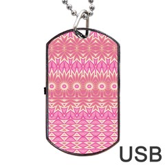 Boho Pink Floral Pattern Dog Tag Usb Flash (one Side) by SpinnyChairDesigns