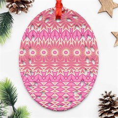 Boho Pink Floral Pattern Ornament (oval Filigree) by SpinnyChairDesigns