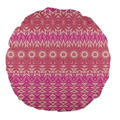 Boho Pink Floral Pattern Large 18  Premium Flano Round Cushions by SpinnyChairDesigns