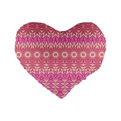 Boho Pink Floral Pattern Standard 16  Premium Flano Heart Shape Cushions by SpinnyChairDesigns