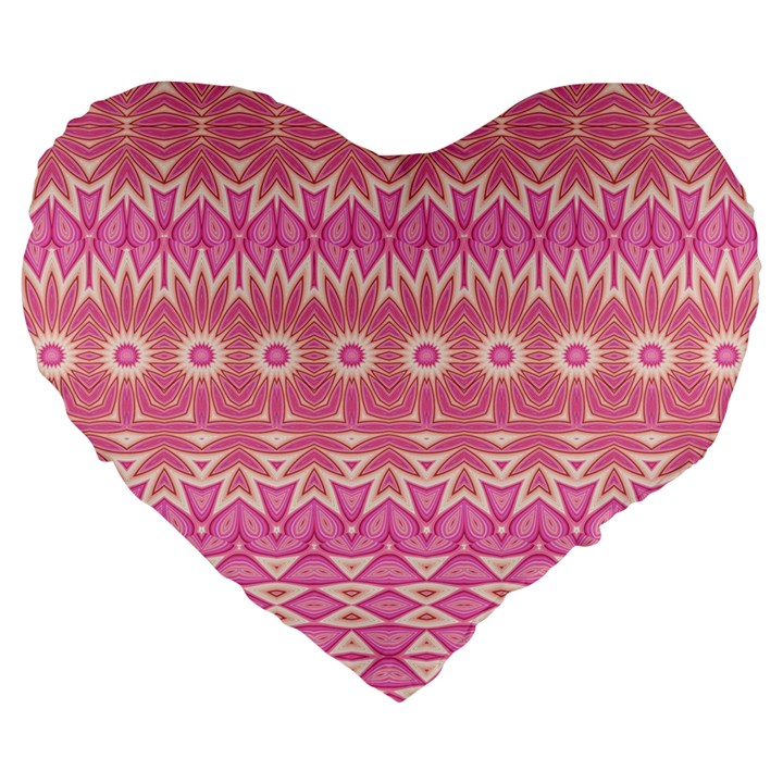 Boho Pink Floral Pattern Large 19  Premium Flano Heart Shape Cushions