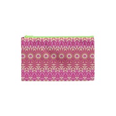 Boho Pink Floral Pattern Cosmetic Bag (xs) by SpinnyChairDesigns