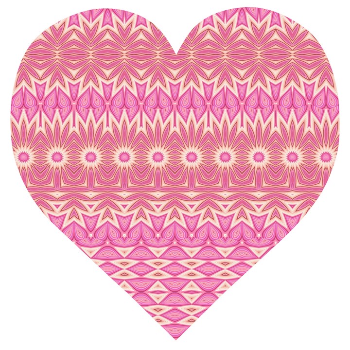 Boho Pink Floral Pattern Wooden Puzzle Heart