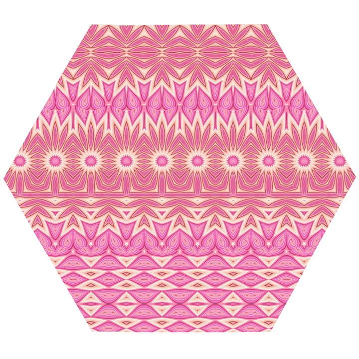 Boho Pink Floral Pattern Wooden Puzzle Hexagon