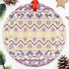 Boho Violet Yellow Round Filigree Ornament (two Sides) by SpinnyChairDesigns