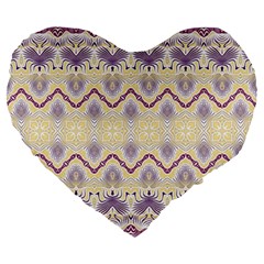 Boho Violet Yellow Large 19  Premium Heart Shape Cushions by SpinnyChairDesigns