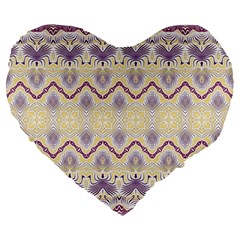 Boho Violet Yellow Large 19  Premium Flano Heart Shape Cushions by SpinnyChairDesigns