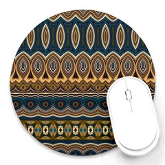 Boho Brown Blue Round Mousepads by SpinnyChairDesigns