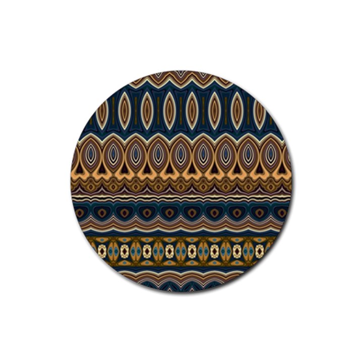 Boho Brown Blue Rubber Coaster (Round) 