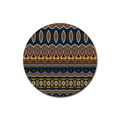 Boho Brown Blue Rubber Round Coaster (4 Pack)  by SpinnyChairDesigns