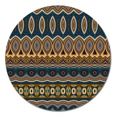 Boho Brown Blue Magnet 5  (round) by SpinnyChairDesigns