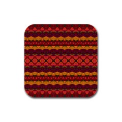 Boho Red Gold Rubber Square Coaster (4 Pack)  by SpinnyChairDesigns