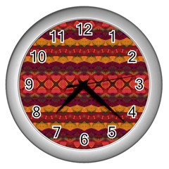 Boho Red Gold Wall Clock (silver) by SpinnyChairDesigns