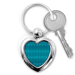 Boho Teal Pattern Key Chain (heart) by SpinnyChairDesigns