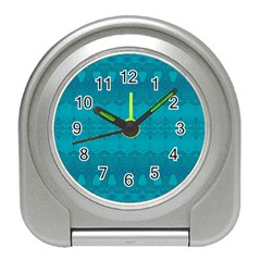 Boho Teal Pattern Travel Alarm Clock by SpinnyChairDesigns