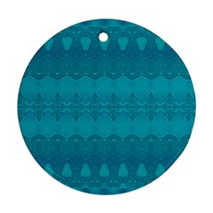 Boho Teal Pattern Round Ornament (two Sides) by SpinnyChairDesigns