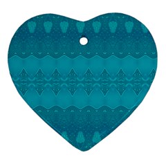 Boho Teal Pattern Heart Ornament (two Sides) by SpinnyChairDesigns