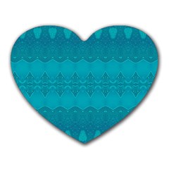 Boho Teal Pattern Heart Mousepads by SpinnyChairDesigns