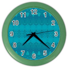 Boho Teal Pattern Color Wall Clock by SpinnyChairDesigns