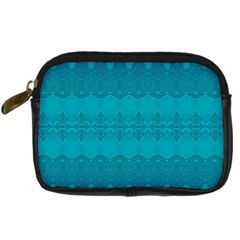 Boho Teal Pattern Digital Camera Leather Case by SpinnyChairDesigns