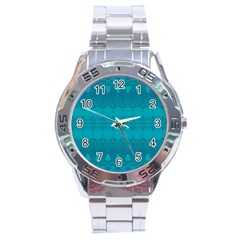 Boho Teal Pattern Stainless Steel Analogue Watch by SpinnyChairDesigns