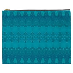 Boho Teal Pattern Cosmetic Bag (xxxl) by SpinnyChairDesigns