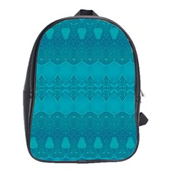 Boho Teal Pattern School Bag (xl) by SpinnyChairDesigns