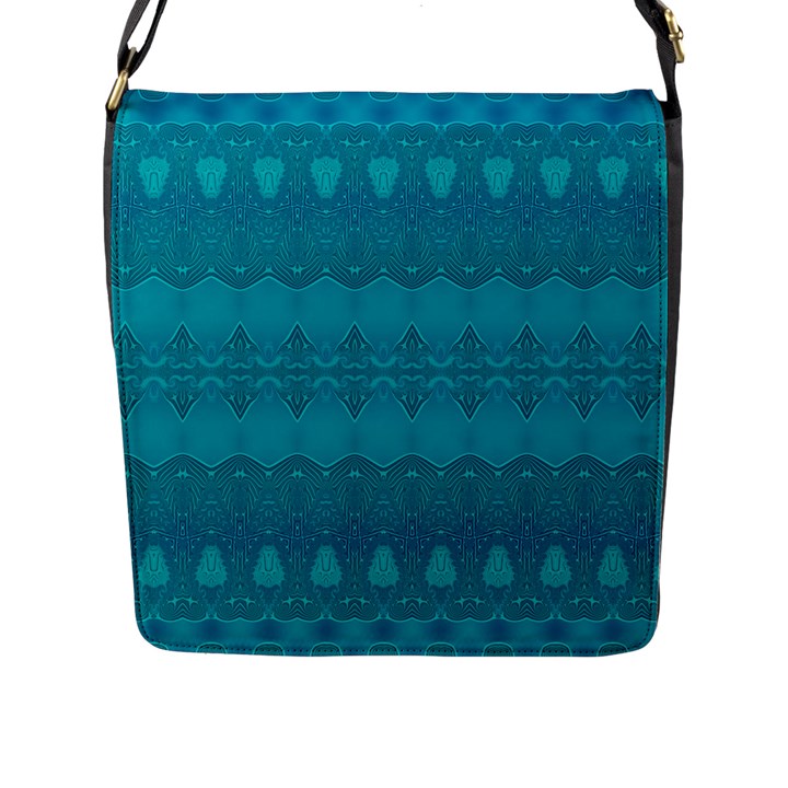 Boho Teal Pattern Flap Closure Messenger Bag (L)