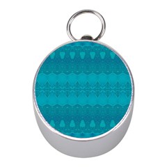 Boho Teal Pattern Mini Silver Compasses by SpinnyChairDesigns