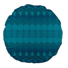 Boho Teal Pattern Large 18  Premium Flano Round Cushions by SpinnyChairDesigns