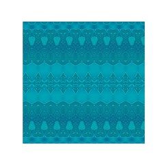 Boho Teal Pattern Small Satin Scarf (square) by SpinnyChairDesigns