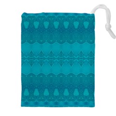 Boho Teal Pattern Drawstring Pouch (5xl) by SpinnyChairDesigns