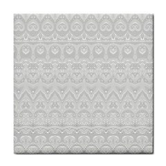 Boho White Wedding Lace Pattern Tile Coaster by SpinnyChairDesigns