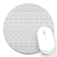 Boho White Wedding Lace Pattern Round Mousepads by SpinnyChairDesigns