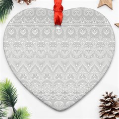 Boho White Wedding Lace Pattern Ornament (heart) by SpinnyChairDesigns