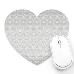 Boho White Wedding Lace Pattern Heart Mousepads by SpinnyChairDesigns