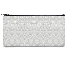 Boho White Wedding Lace Pattern Pencil Case by SpinnyChairDesigns