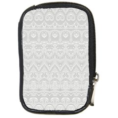 Boho White Wedding Lace Pattern Compact Camera Leather Case by SpinnyChairDesigns