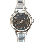 Boho Blue Gold Pattern Round Italian Charm Watch Front