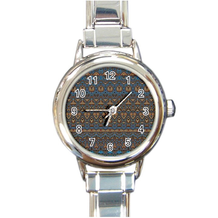 Boho Blue Gold Pattern Round Italian Charm Watch